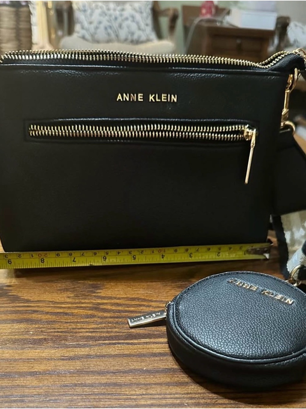 Anne Klein Black Crossbody with Gold-Tone Accents and Coin Pouch